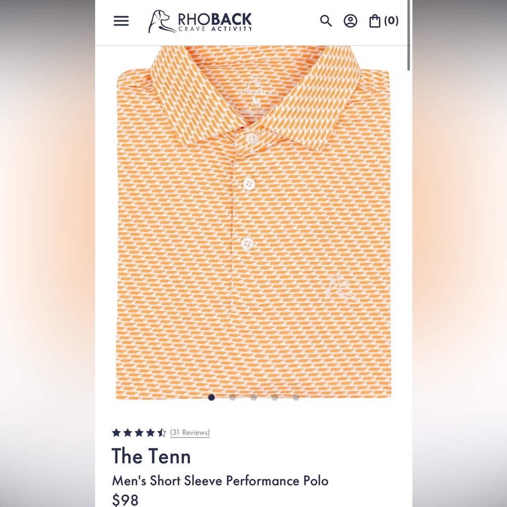 Rhoback Mens Short Sleeve Performance Polo The Tennessee Vols Edition